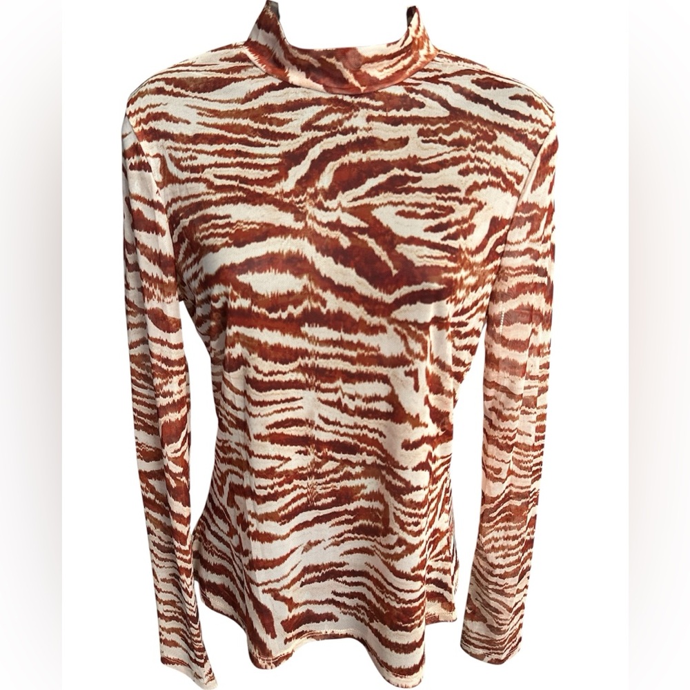 SHEIN Brown and White Animal Print Turtleneck Top NWOT